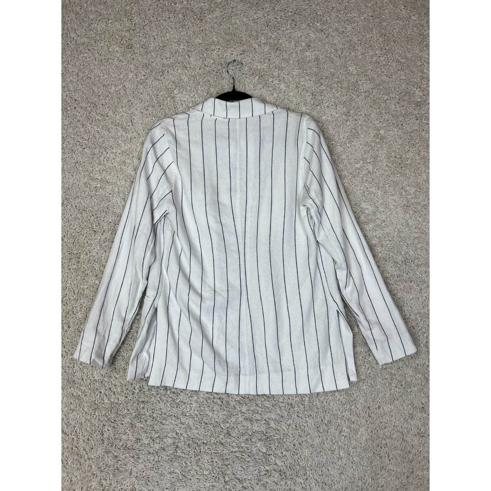 Abercrombie & Fitch Linen Blend Blazer Womens S White Striped Open Long Sleeve - Picture 5 of 9